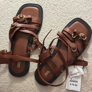 Zara Brown Strappy Sandals with Buckles